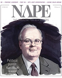 NAPE Magazine cover featuring an illustration of political luminary Karl Rove